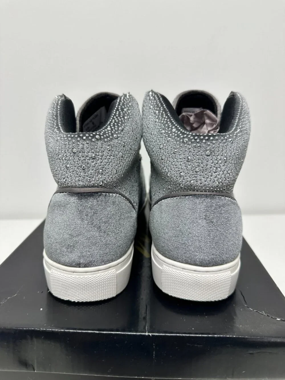 After Midnight Flash Sneakers Men 9 Silver Velvet Rhinestone Studded Bling